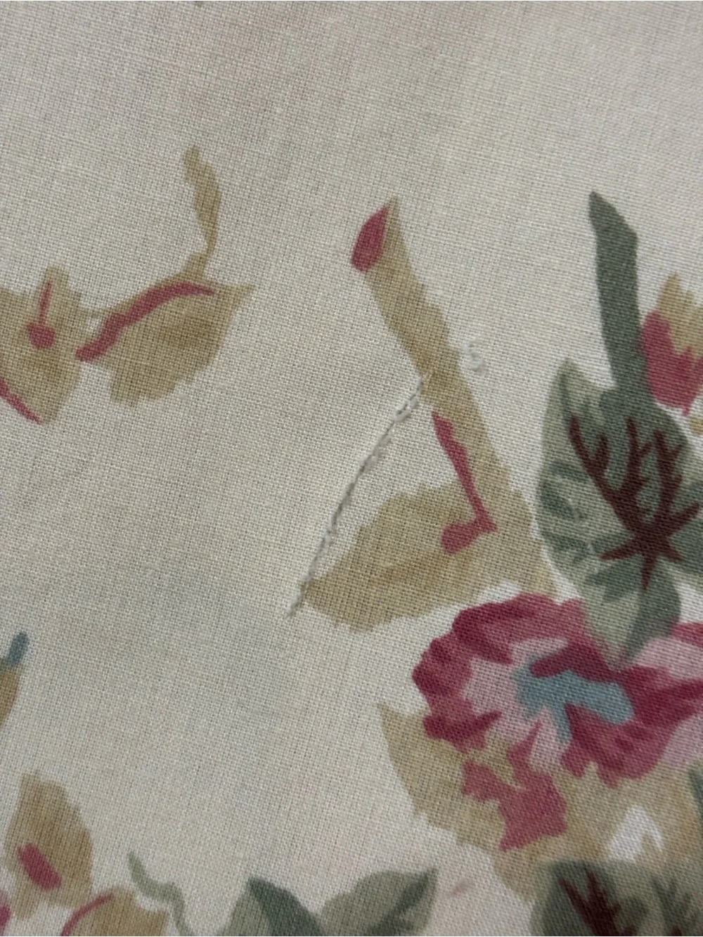 Vint Springmaid Floral Curtain Panel Repeating Botanical Rose Pink Blue Flowers